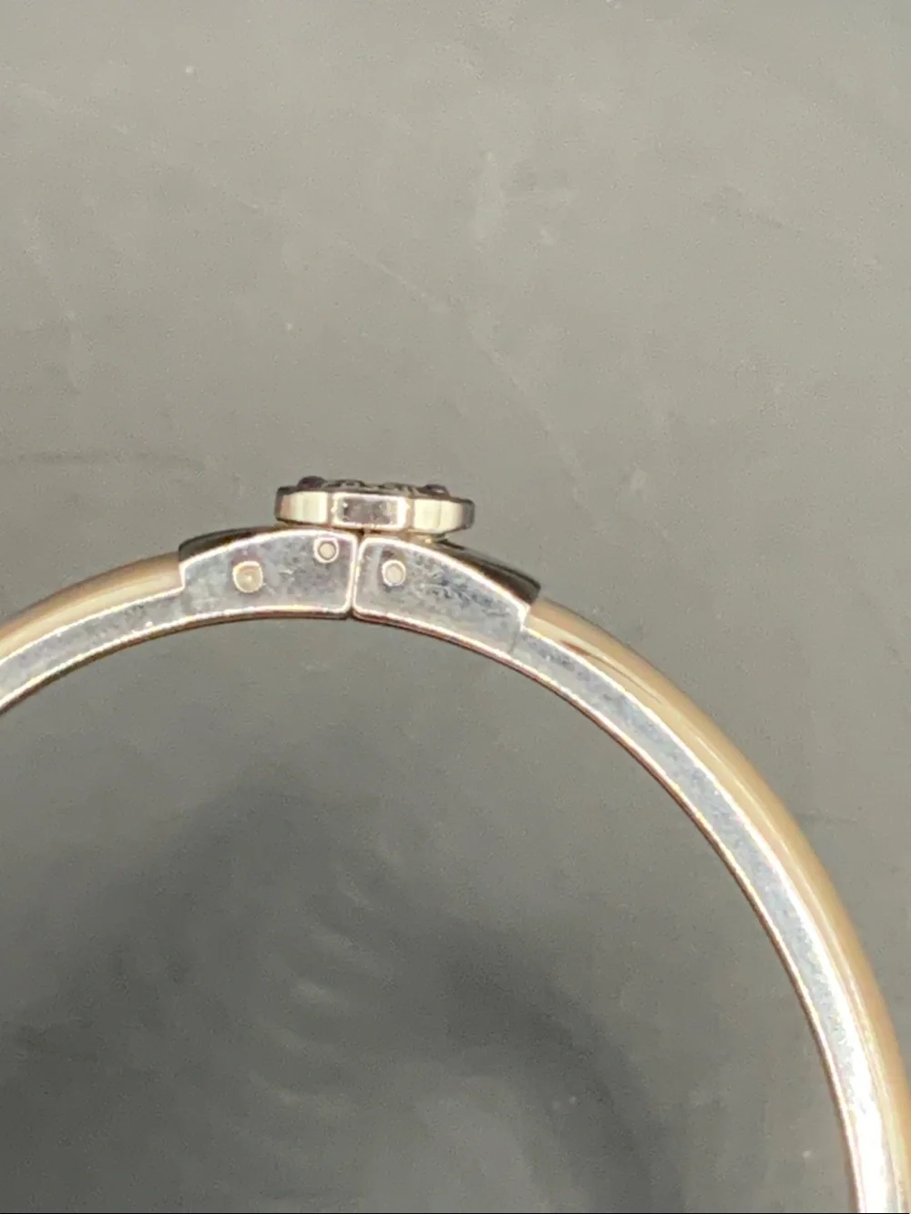 Fossil Beige Enamel Hinged Bangle Bracelet with Silver Accent